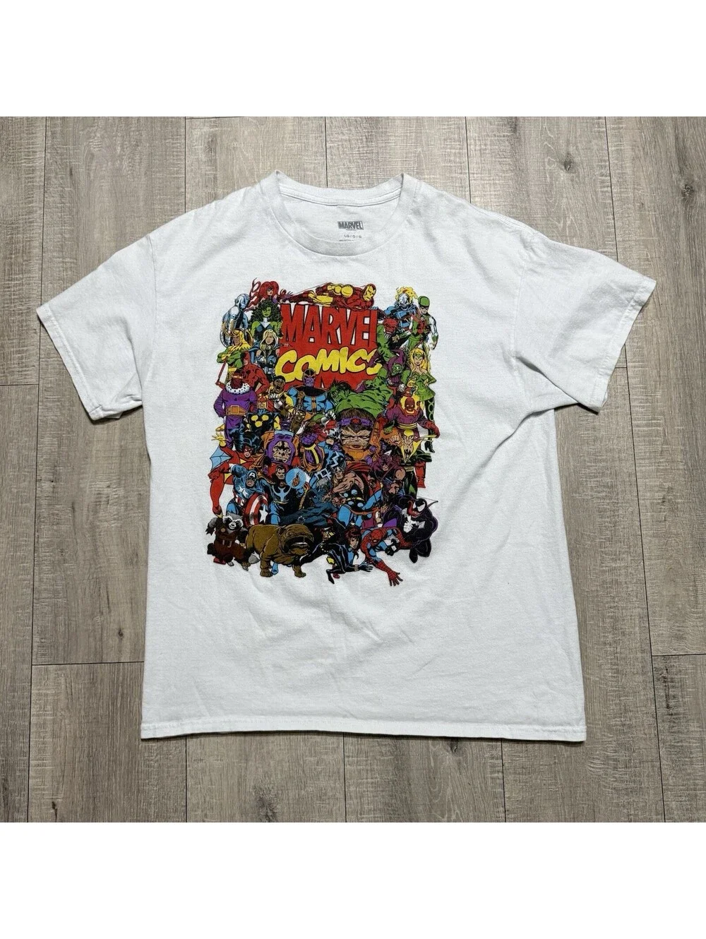 Marvel Comics Classic Heros Villains Collage Graphic White T-Shirt Men’s Large